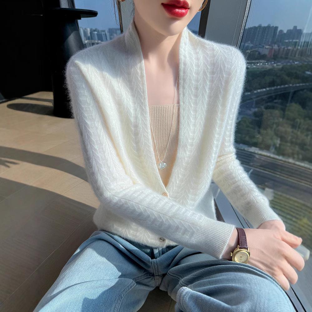 Women's 100% Wool Stand Collar Cardigan - Autumn/Winter Fashion Versatile Outerwear