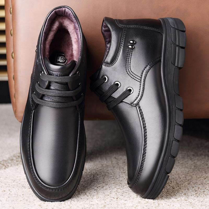 Old man head business high-top cotton shoes wool high-top shoes leather lace-up commuter leather shoes men's round head leather shoes 2788