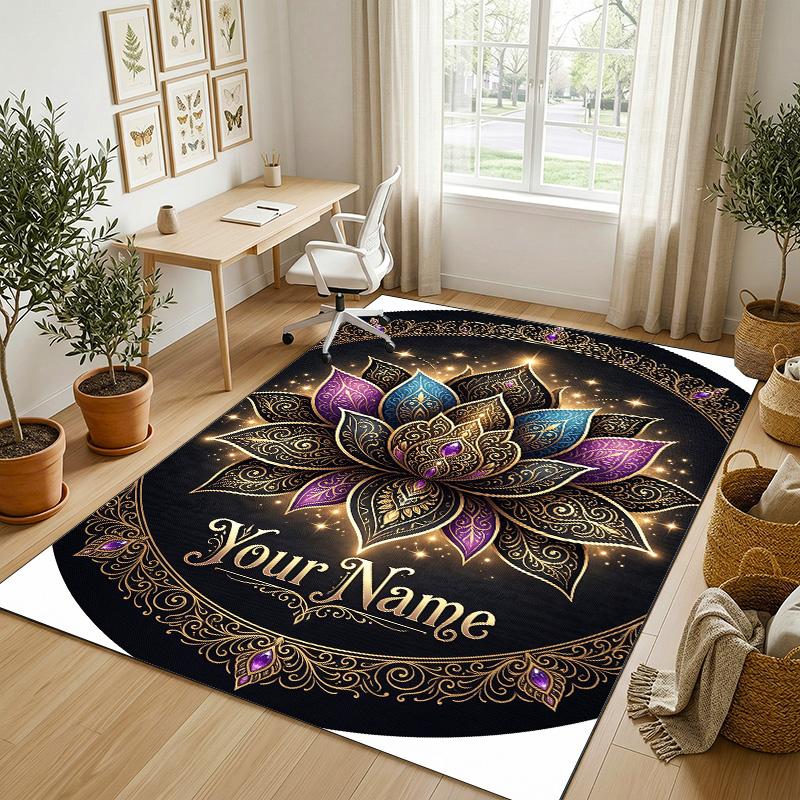 Golden Honey Bee Theme Soft Crystal Velvet Rug Custom Name & Text Print Non Slip Floor Rug for Bedroom Living Room