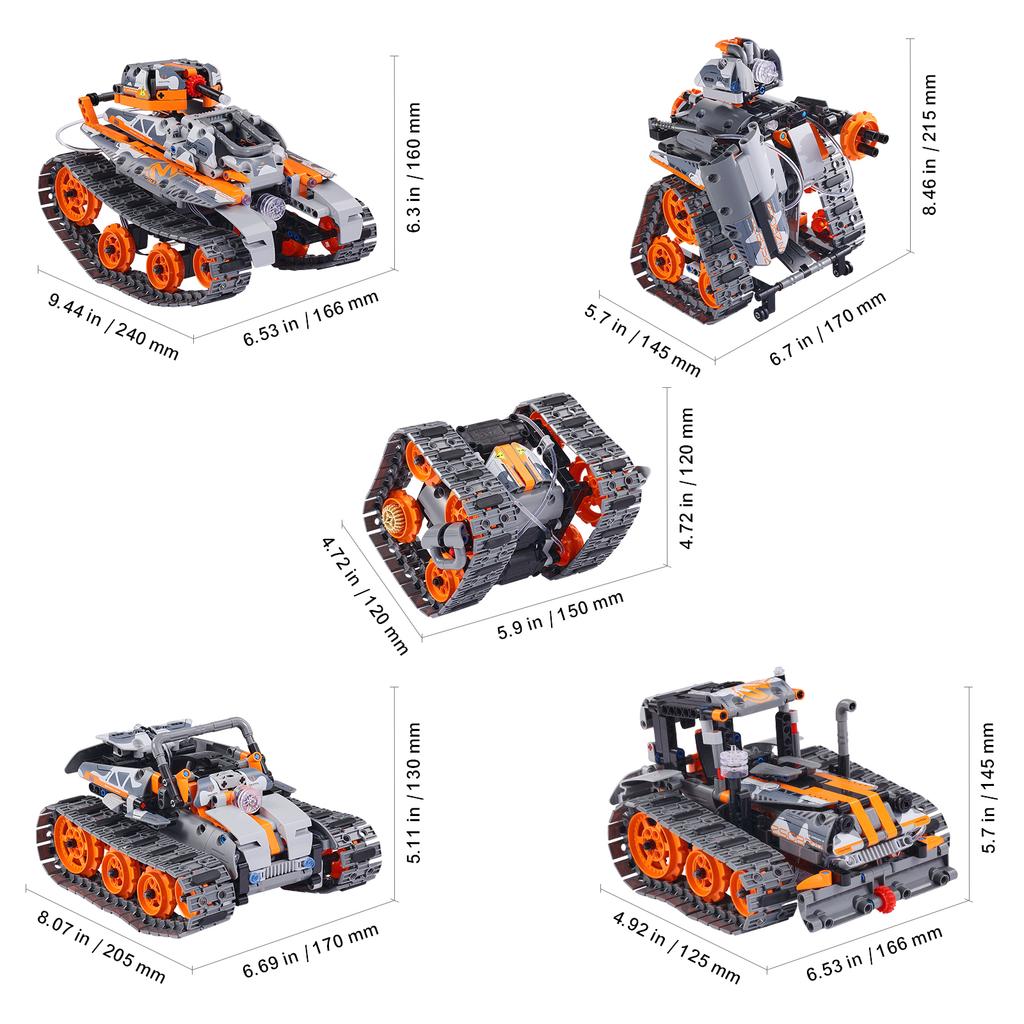 SucceBuy  5-in-1 RC Technical Car APP Controlled 554pcs Blocks STEM Toys Car/Robot/Tank/Snowplow Building Set for Kids Gifts