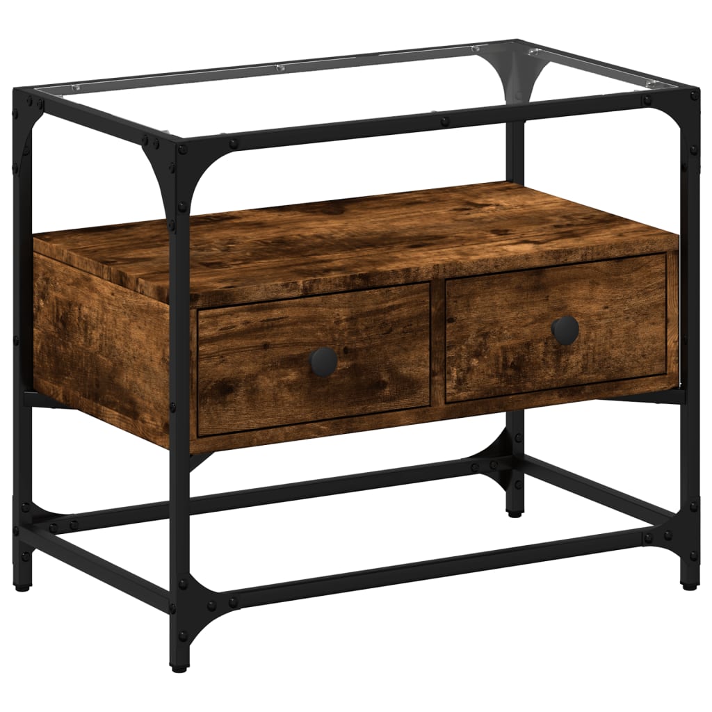 TV Cabinet with Glass Top Smoked Oak Finish 60 x 35 x 51 cm Engineered Wood