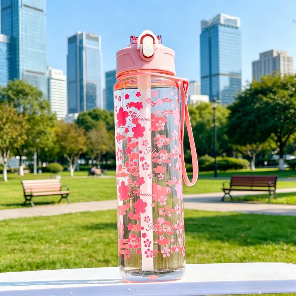 750ML Neue Kreative Trendige Bedruckte Weltraumtasse mit Tragbarem Riemen, Klappdeckel, Kunststoff Design