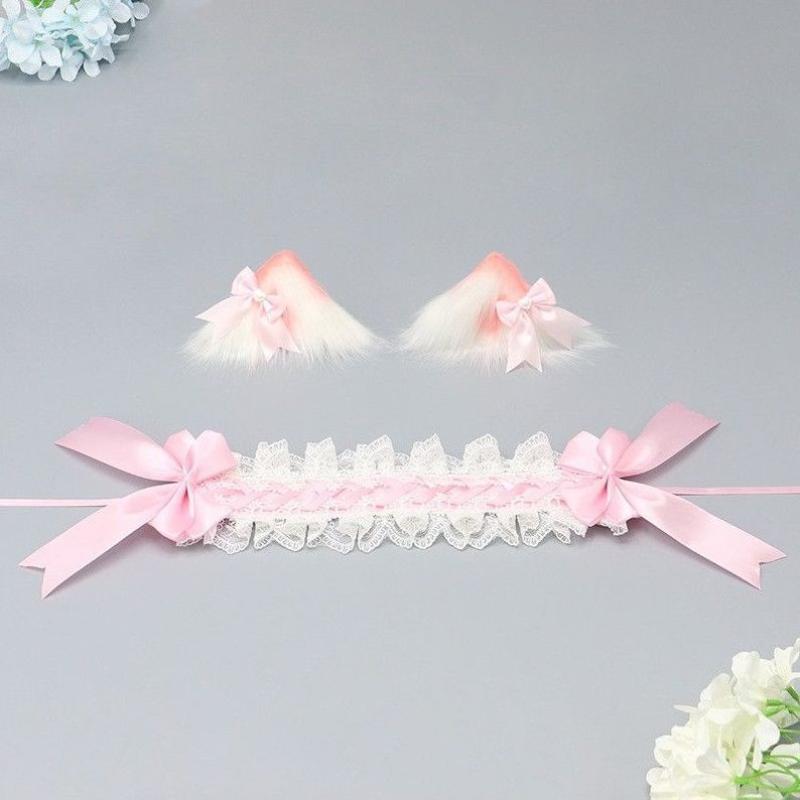 3Pcs/Set Women Y2K Girl Handmade Bow Lace Hairband Cat Ear Hair Clip Kawaii Headband Lolita Cosplay Hair Accessories