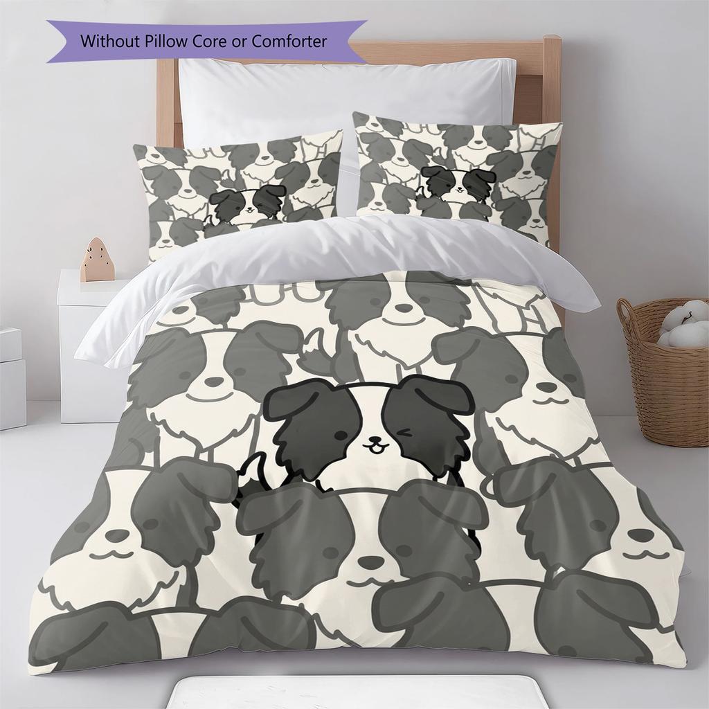 Border Collie Muster Bettwäsche Steppdecke Set Bettbezug Kissenbezug Heimdekoration Geburtstagsgeschenk (1 Bettbezug + 2 Kissenbezüge, ohne Füllung)