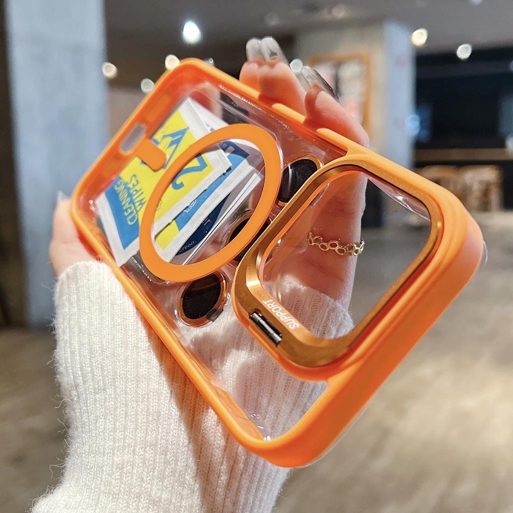 Fashion Ring Stand Case For Magsafe For iPhone 17 16 15 14 13 12 11 Pro Max Magnetic Wireless Charge Case With Lens Protector