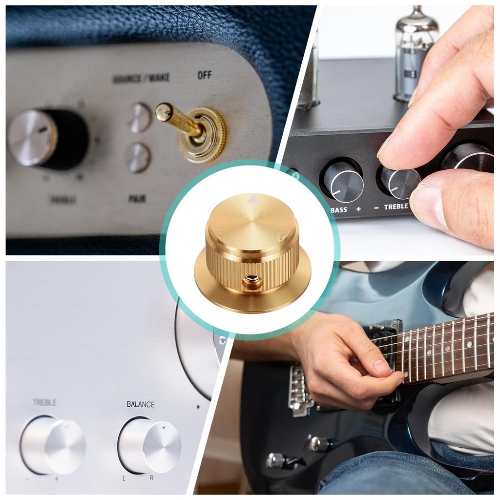 uxcell Aluminum Potentiometer Knob Volume Tone Control Top Hat Knob with Hex Wrench for Musical Audio Gold 4-Piece 1/4" L-Shaped Guitar, Instrument,