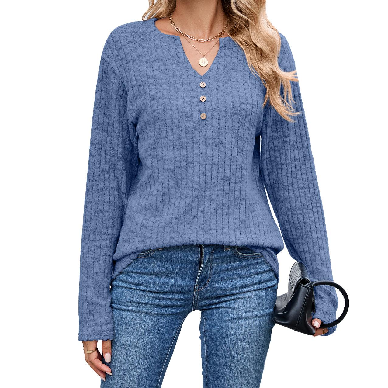 

Новый топ-футболка с V-образным вырезом, на пуговицах, свободного кроя, с длинными рукавами, для женщин, на осень и зиму XXL