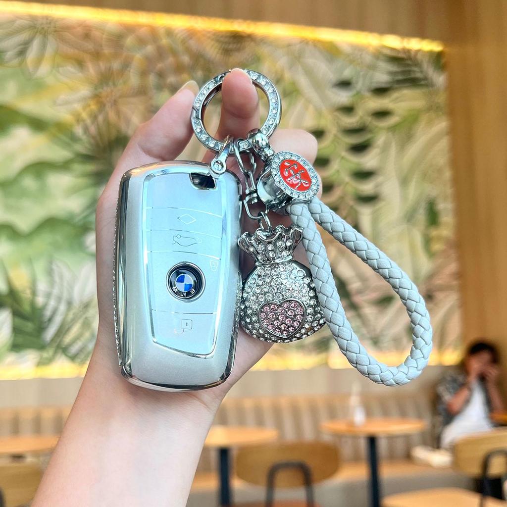 BMW Key Case: Compatible with X1, X2, X3, X4, X5, New 1 Series, 3 Series, 5 Series. Blade Style Shell with Women's Buckle Bag.