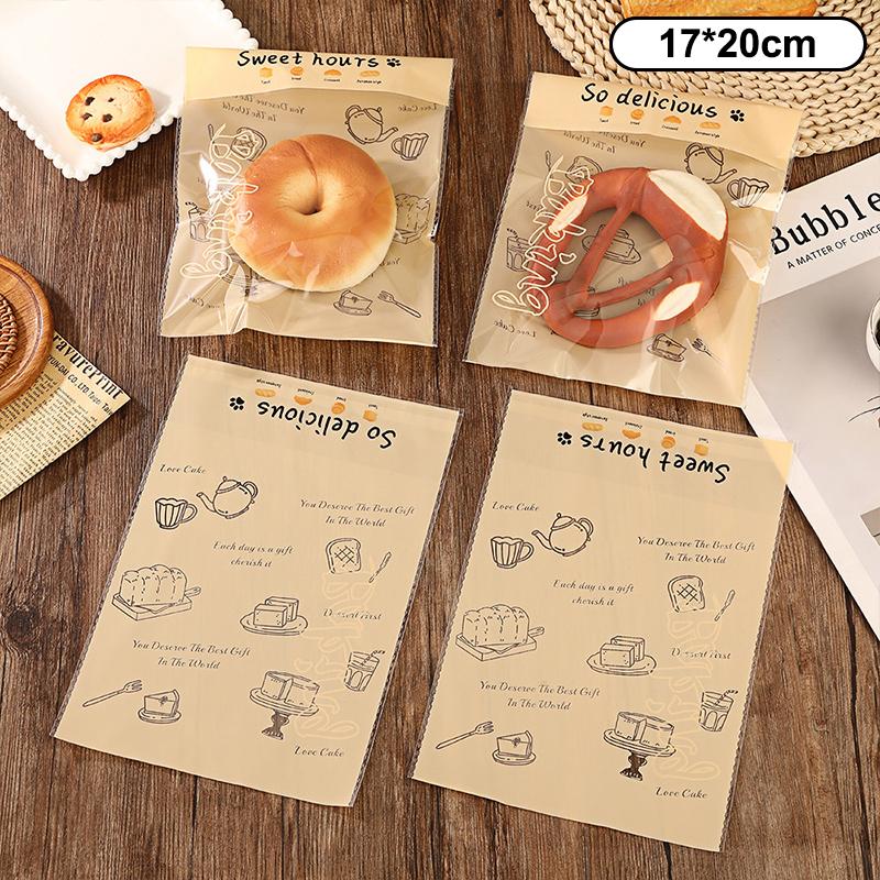 100Pcs 4 Sizes Cartoon Bread Bag Packaging Bags Sandwich Bag For Kids Self Adhesive For Packing Sandwich