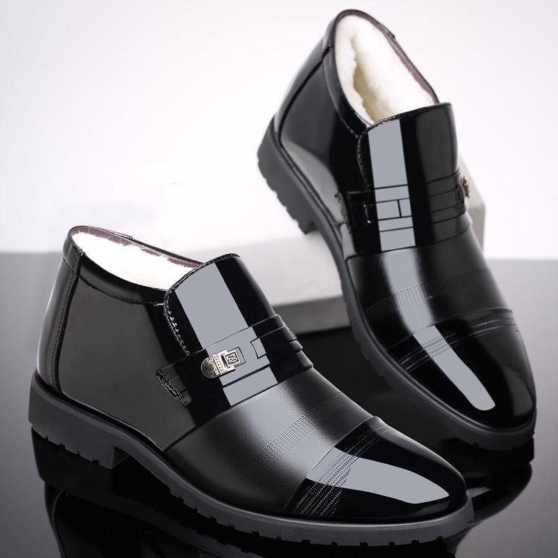 Men's cotton shoes winter velvet warm business dress hair thickened casual high-top leather shoes men's non-slip shoes