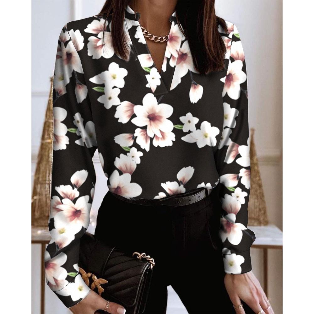 İlkbahar Yaz Kadın Moda Baskılı bol tişört Uzun Kollu Mizaç Üstleri