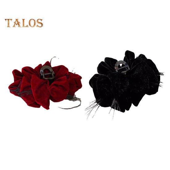 Women Hair Claw Large Pleated Velvet Multi-Layered Bowknot Decor Versatile Hair Clamp Hair Accessories