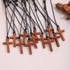 Vintage Wooden Cross Pendant Wax Rope Necklace For Men Women Accessories Jewelry Gift