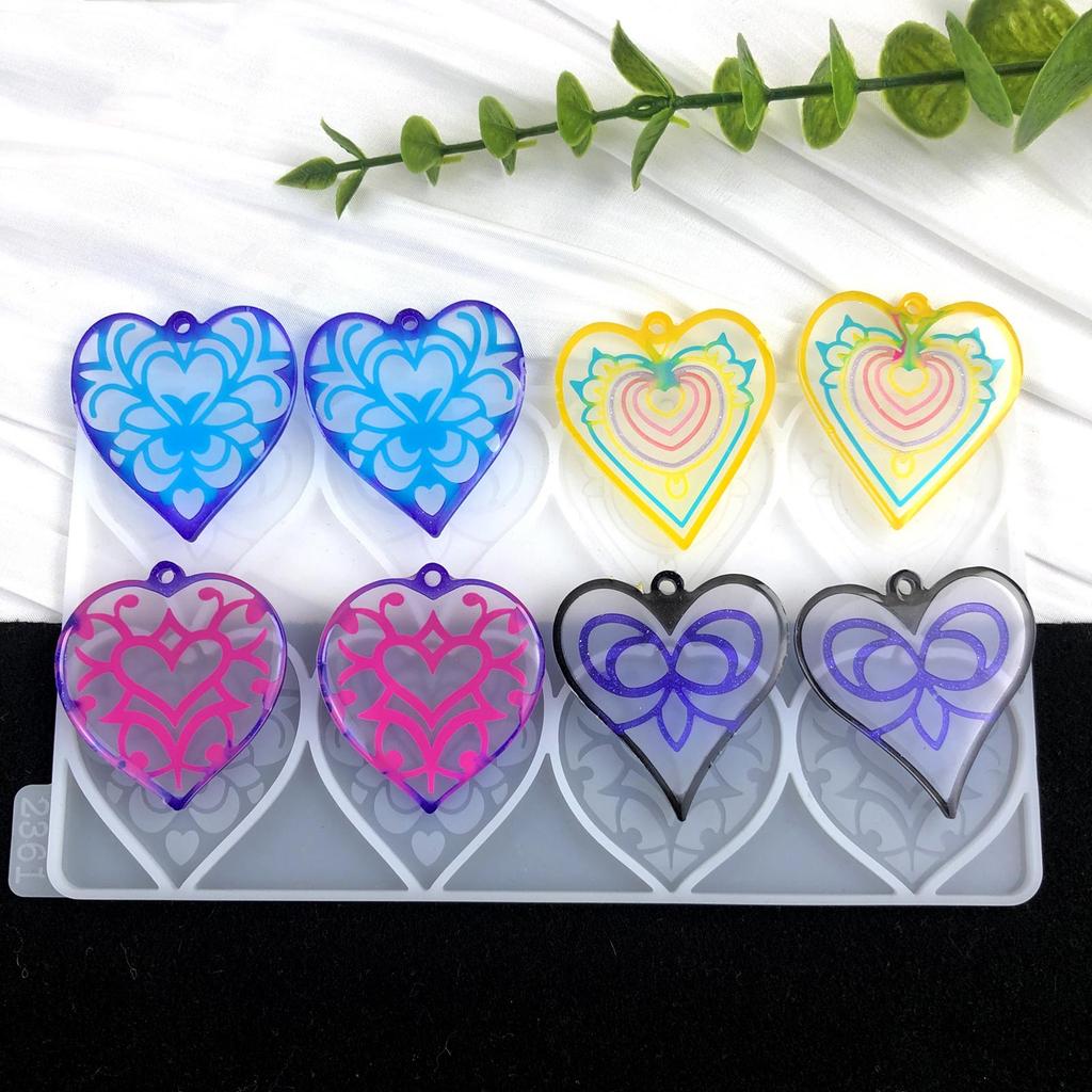 Beautiful Earrings Necklaces Keychains Pendant Mold Flexible Heart Shape Pendant Silicone Mold for Jewelry Studios
