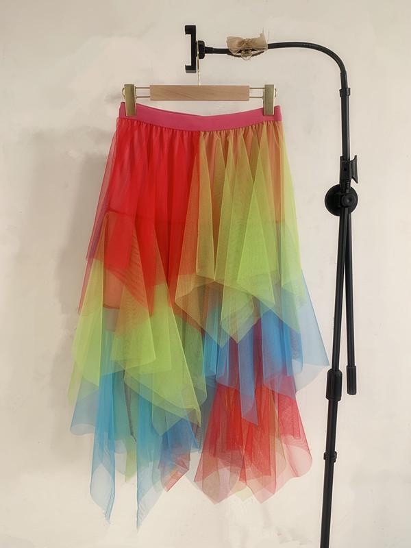 Falda de Malla Irregular de Hadas de Cintura Alta de Moda 2023 - Estilo Coreano de Primavera
