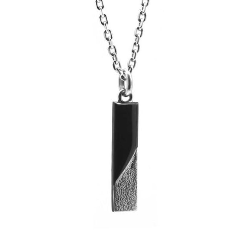 

Wrapped Tri Necklace Sand Plate Surgical Stainless Steel Silver x Black with Custom Pouch Brand [Lion Heart] Men s чорний