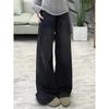 Women's Plus-Size Black-Gray Wide-Leg Jeans with Velvet, Slimming, Loose Fit for Autumn and Winter