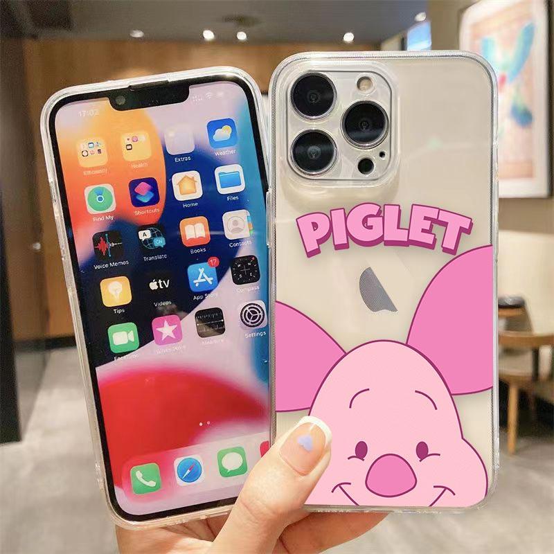 Clear Phone Case For iPhone Apple 14 12 13 16 15 11 Pro SE 8 7 Plus X XR XS Max SE Case Funda Coque Shell Cute Pink Piglet Anime