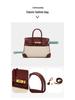 Lychee Grain Cowhide Canvas Color Block Women's Handbag - Large Capacity Shoulder & Crossbody Bag