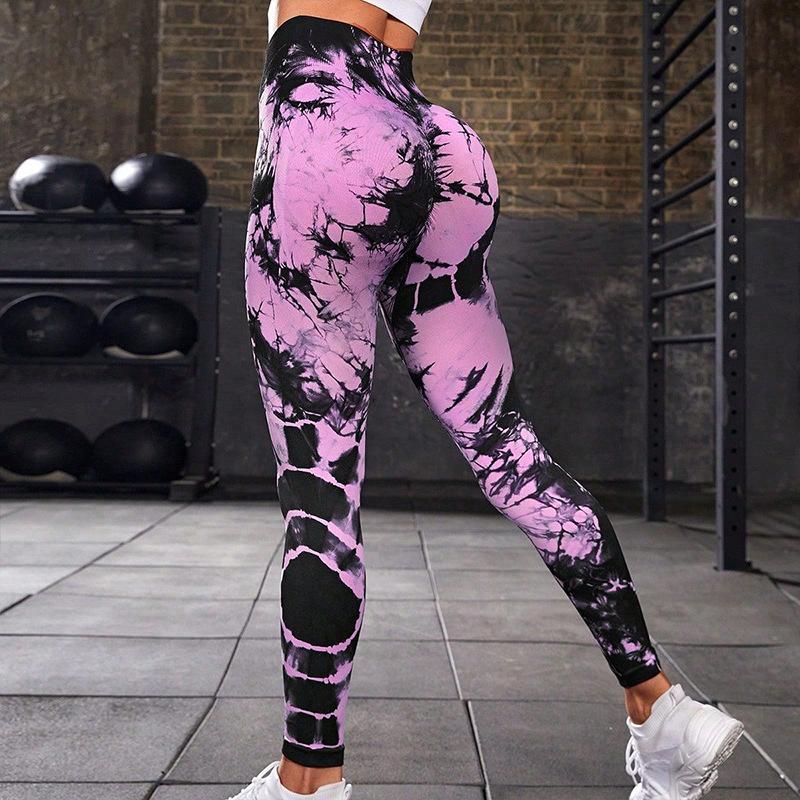 Tie Dye Seamless Peach Hip Yoga Pants, High Waist And Hip Lifting Fitness Pants, Running Sports Outdoor Yoga Pants For Women
