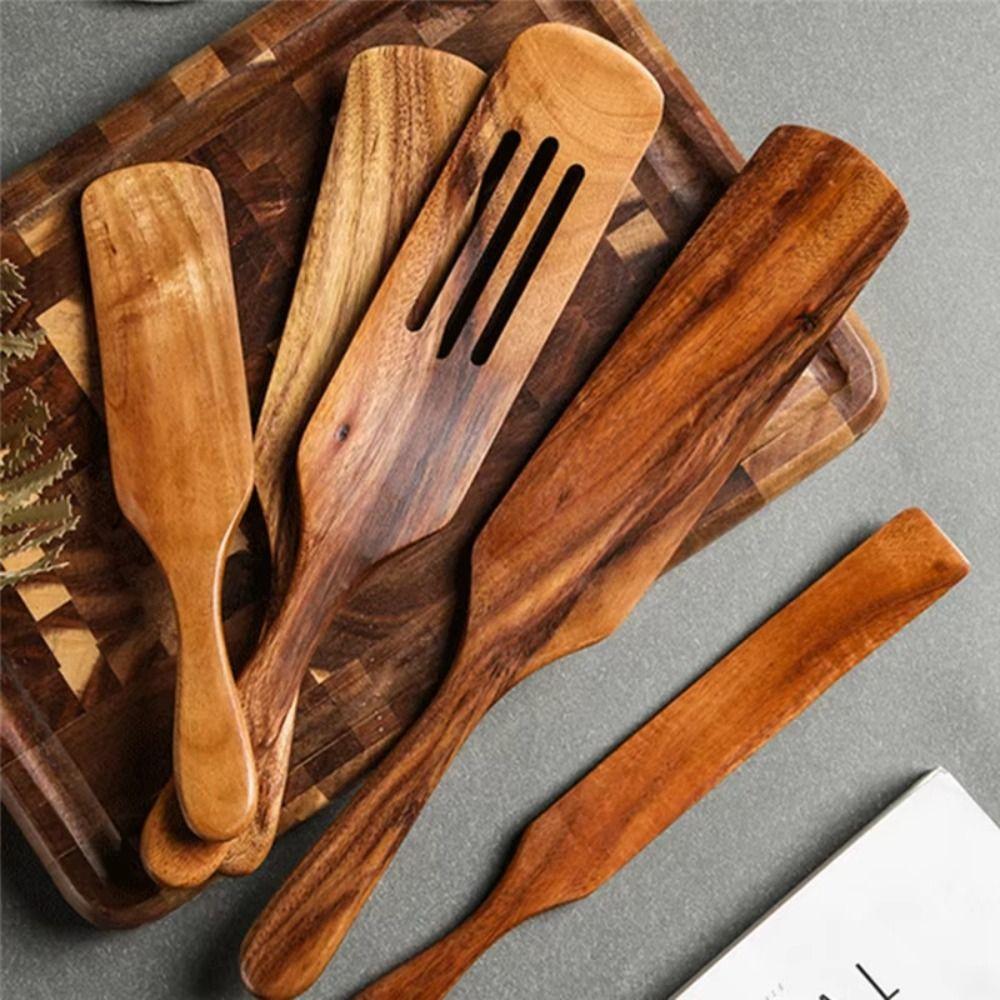 Teak Wood Sourdough Spurtle Heat Resistant Wooden Ladle Skimmer Natural Steak Shovel Pizza Making