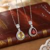 S925 Sterling Silver Necklace Women's Natural Stone Water Drop Pendant Crystal Stone Clavicle Chain Dress Accessories