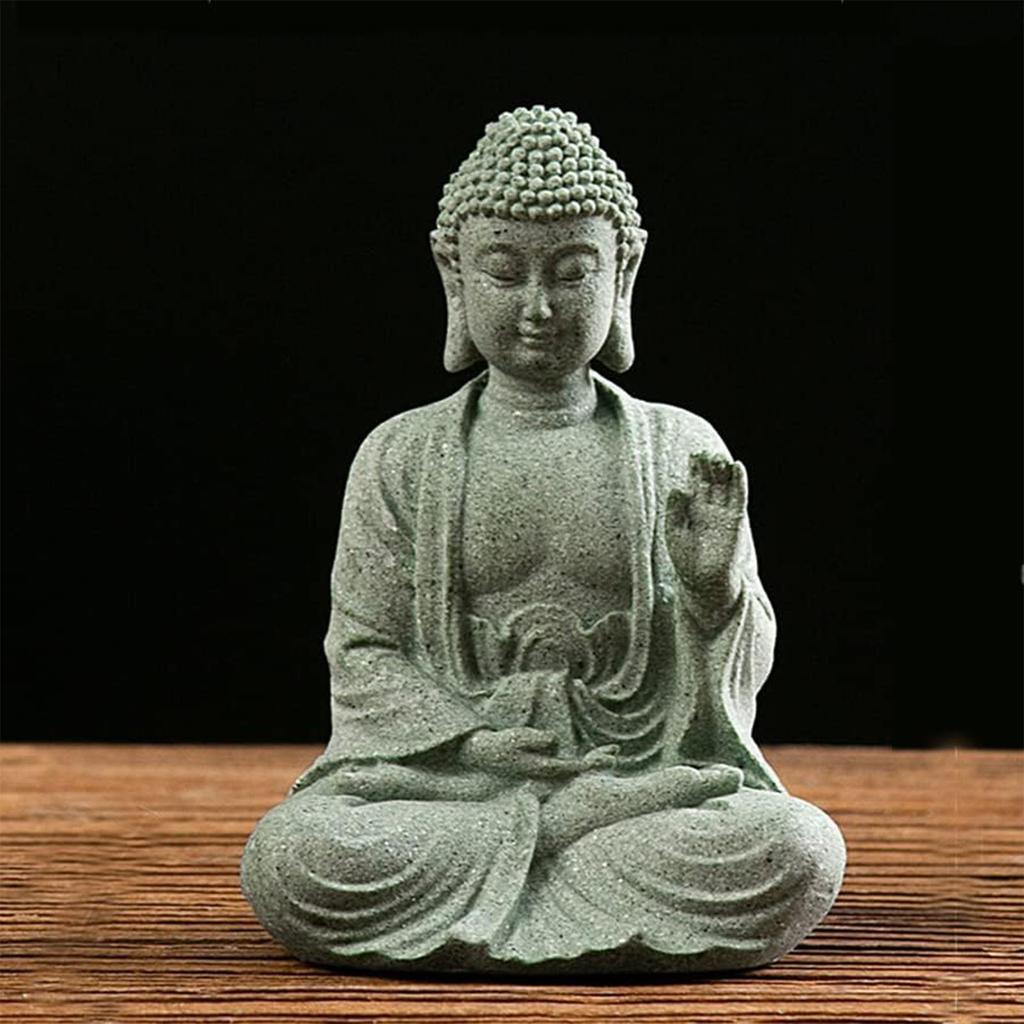 Sandstone Buddha Statue Hand Carved Natural Stone Meditation Decor for Home Office Feng Shui Fish Tank Outdoor Indoor Decoration