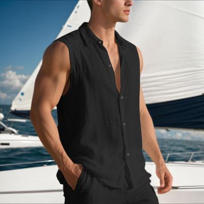 Summer Popular Men's Breathable Loose Linen Casual Lapel Sleeveless Shirt