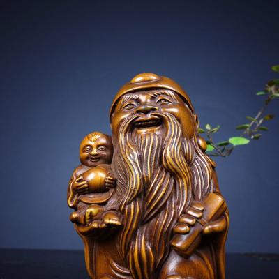 Chinese Antique Boxwood Carved Figure Statue Exquisite Figurines Home Decor Art