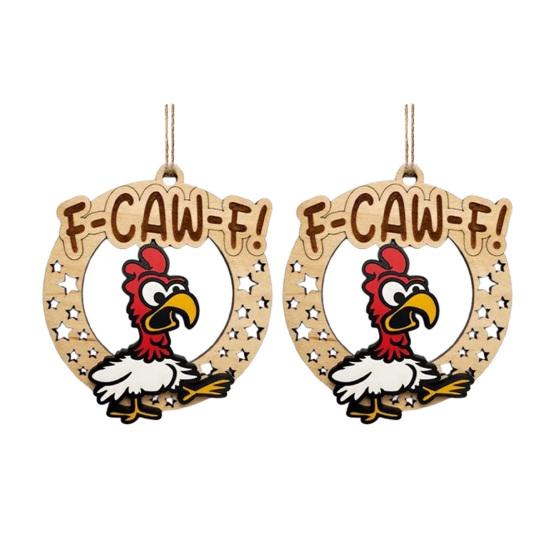 Funny F-Caw-F Chicken Christmas Ornaments Wooden Chicken Ornaments Hilarious Christmas Tree Decoration Gag Gift