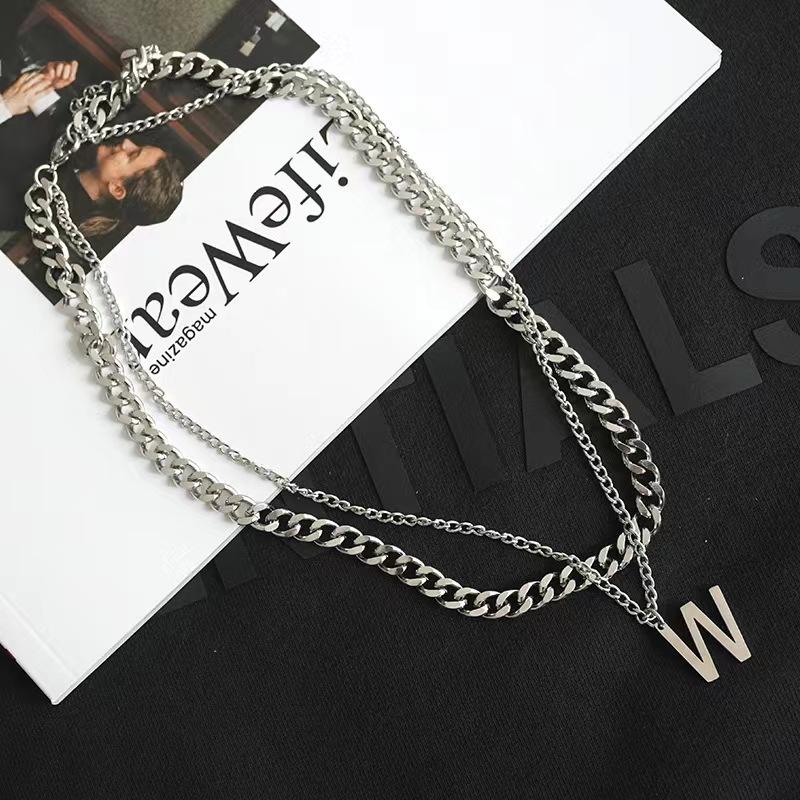 

New gender-neutral wind double-layer starlight hip-hop men s necklace high-end titanium steel non-fading daily necklace