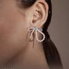 Hejia Exaggerated Ribbon Pearl Line Sterling Silver Earrings for Women - Korean Style Luxury