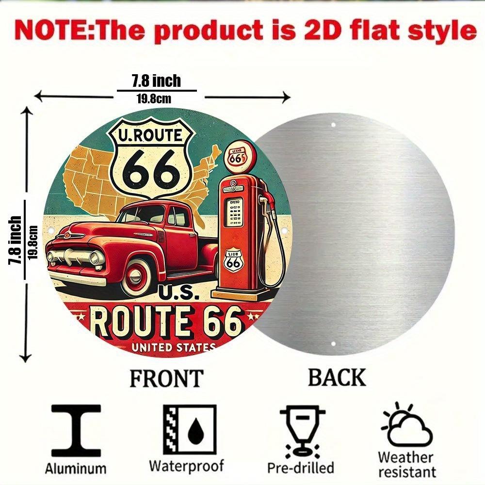

Route Camioncino Rosso Vintage Stazione Di Servizio Targa Alluminio Rotonda xcm Decorazione Garage Casa 20x30cm（7.8x11.8inch）
