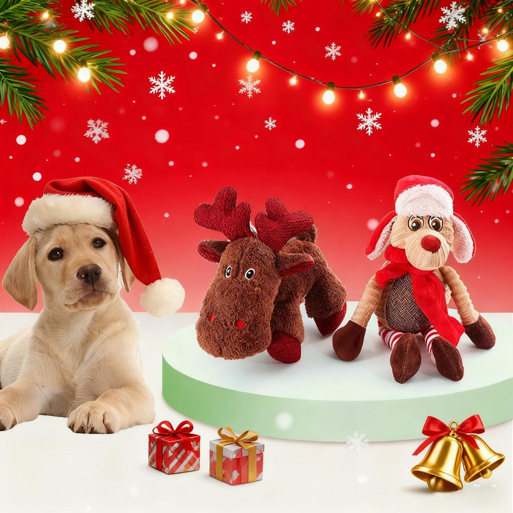 Christmas Dog Squeaking Toys, Christmas Interactive Plush Dog Toys, Rich Dog Chewing Toys, Cat and Dog Toys - Deer
