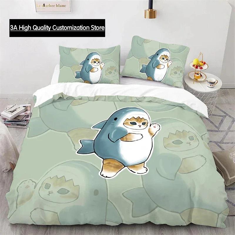 

Comforter Cute Kitten Pillow Case Mofusand Anime Shark Cat Bedding Set Single Double Queen Size Teen Gift Room Decor 3Pcs Set Comforter (quilt)-EU Single(135*200cm)3pcs