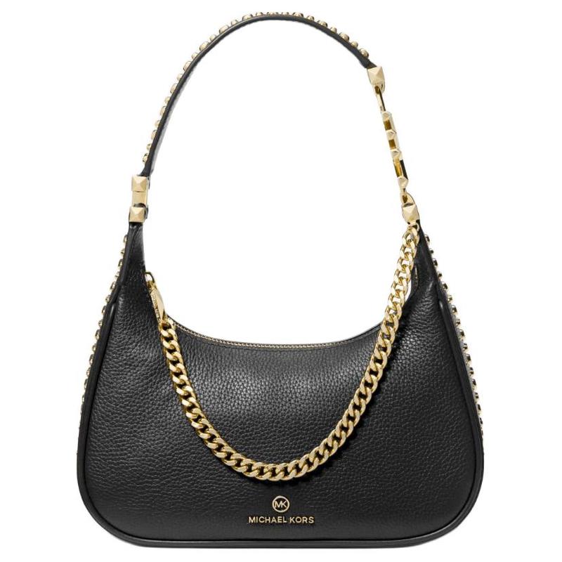 MICHAEL KORS Piper Metal Logo Zipper Closure Pebbled Leather Shoulder Handbag Small Women s Black чёрный