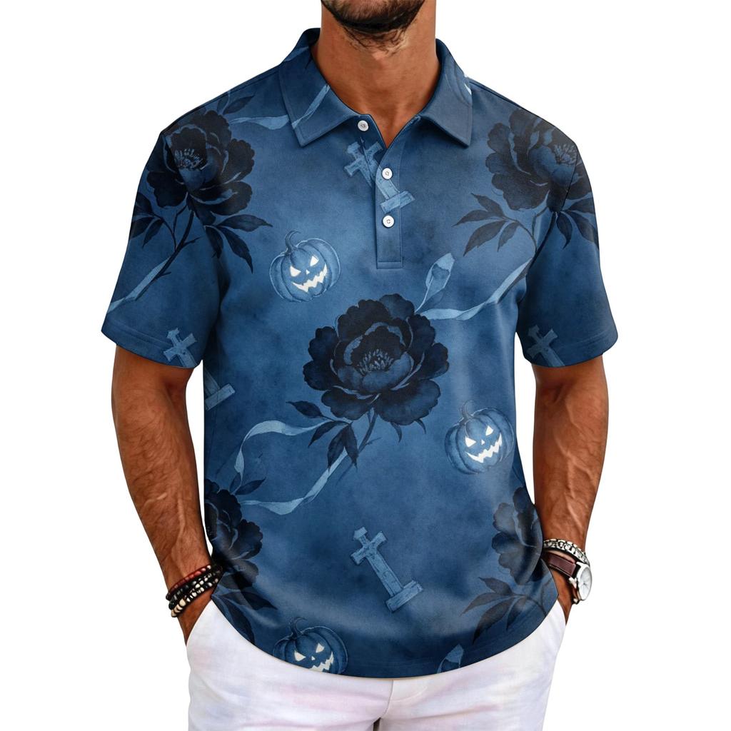Men's Halloween Print Short Sleeve Shirt for Casual Party Wear