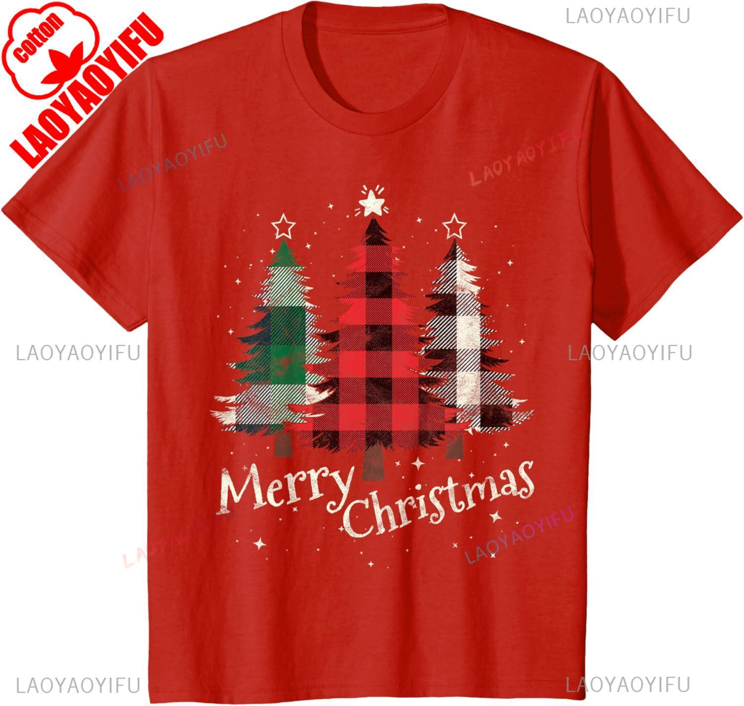 

Womens Gift Cotton Tshirt with Three Christmas Trees Design Crew Neck Short Sleeve All Seasons Casual Fashion Comfortable Tee S