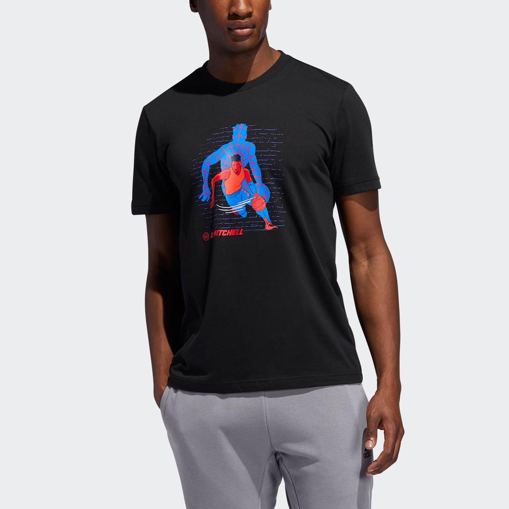 Adidas Marvel Spiderman Graphic Print Basketball Short Sleeve T-Shirt Men Tops Black DX6894