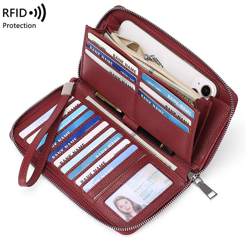 RFID-diebstahlsichere Damenbrieftasche aus PU-Leder, großes Fassungsvermögen, lang und elegant mit mehreren Kartenfächern.