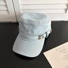 New retro denim flat-top equestrian hat for women's spring and summer travel, wide brim and small metal buckle hat