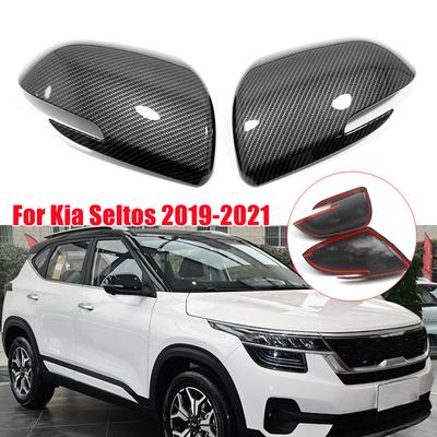 For Kia Seltos Car Rearview Side Mirror Cover Wing Cap Exterior Door Housing Shell Trim Sticker ABS Carbon Fiber