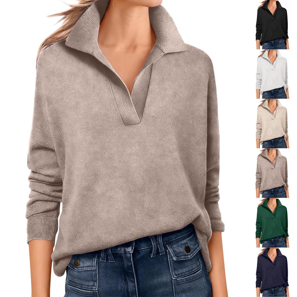 Women's Fashion Long V-neck Pullover Knitted Sweater Top