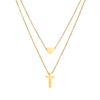 316L Stainless Steel Double Layer Cross Heart Pendant Collarbone Necklaces For Women Creative Fashion New Jewelry Party Gift