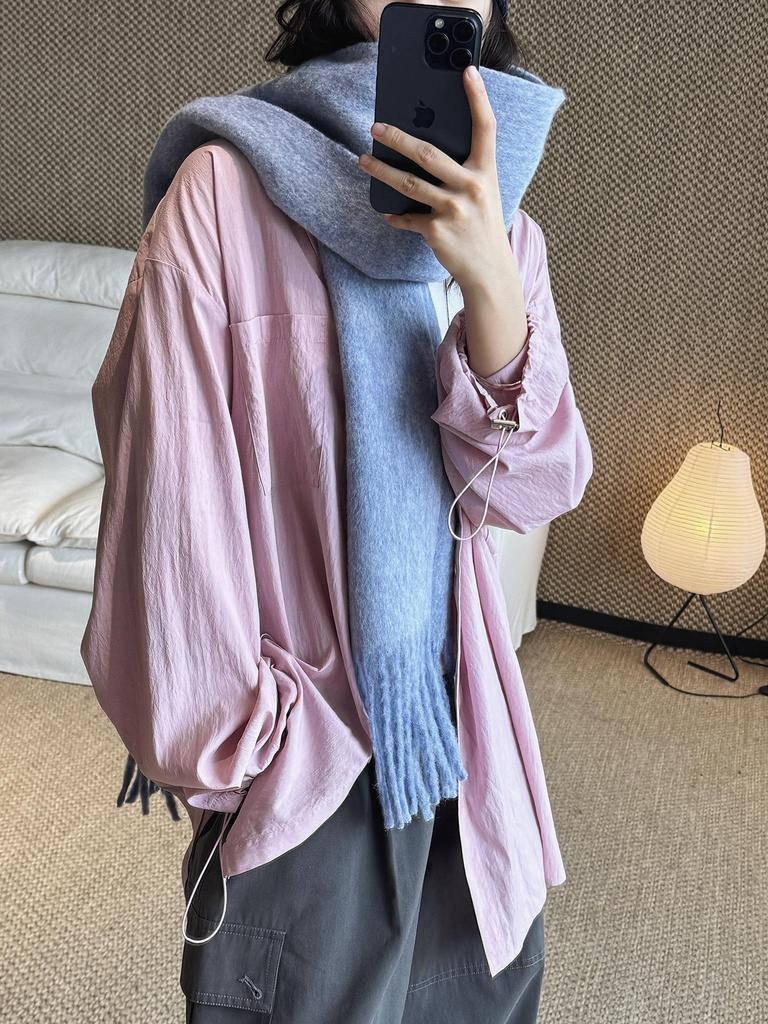 Louvre Early Spring Korean Style Lapel Drawstring Long Sleeve Loose Shirt for Women