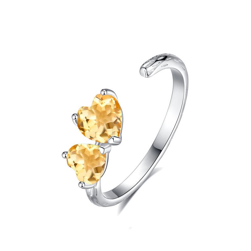 S925 sterling silver love natural stone opening ring for women, European and American light luxury temperament adjustable ring for women
