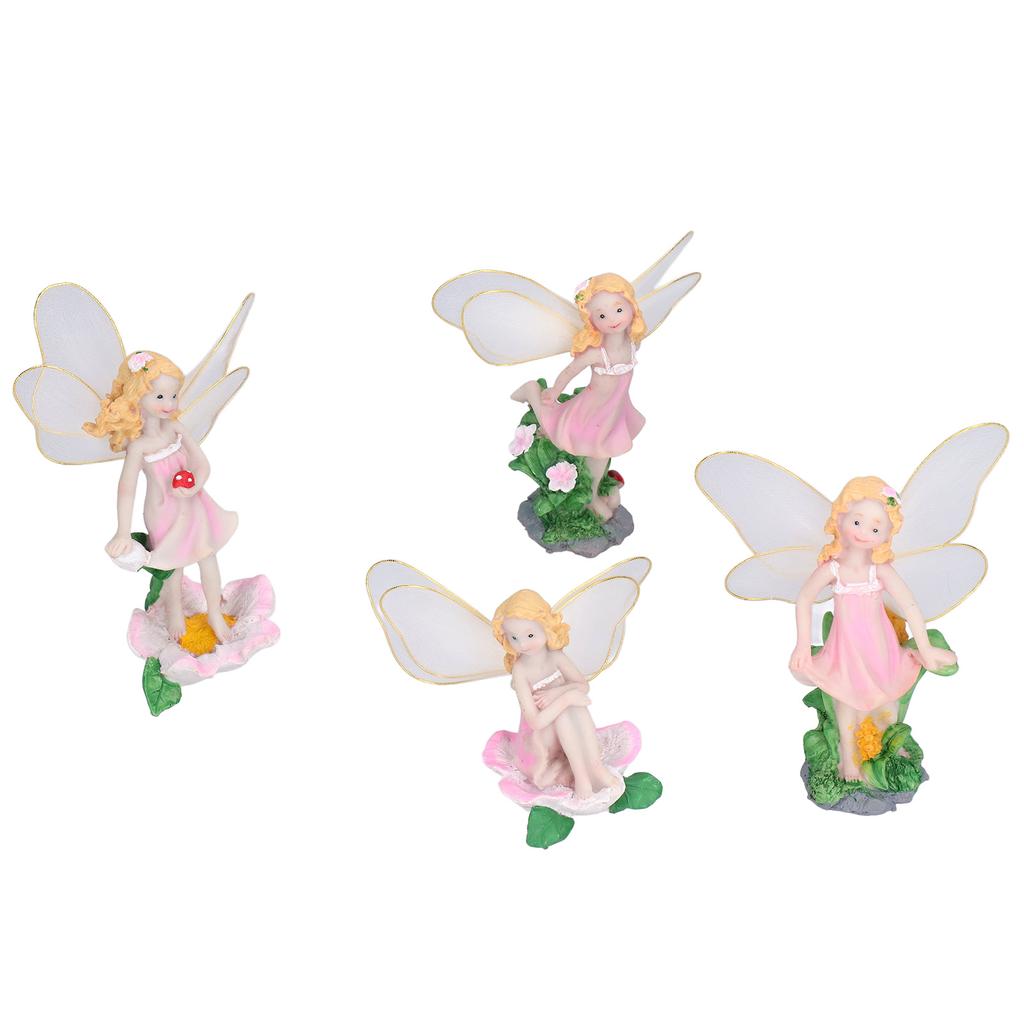 4Pcs Flower Fairies Figurines Statue Garden Home Ornament Resin Model Miniature Landscape Decor