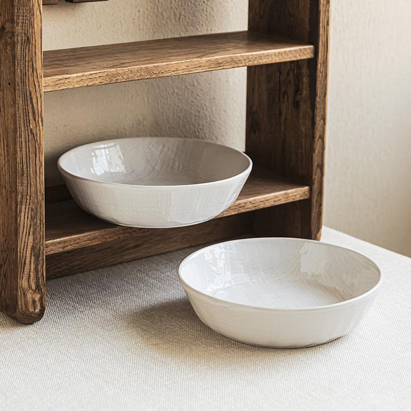 Simple Cloth Pattern Solid Color Tableware Household Ceramic Dishes Bowl Noodle Bowl Restaurant Large Bowl Deep Bowl Round Large Soup Bowl
