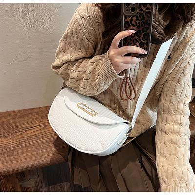 Pattern Texture Large Capacity  New Fashion Solid Color Simple Broadband Crossbody One Shoulder Underarm Saddle Bag