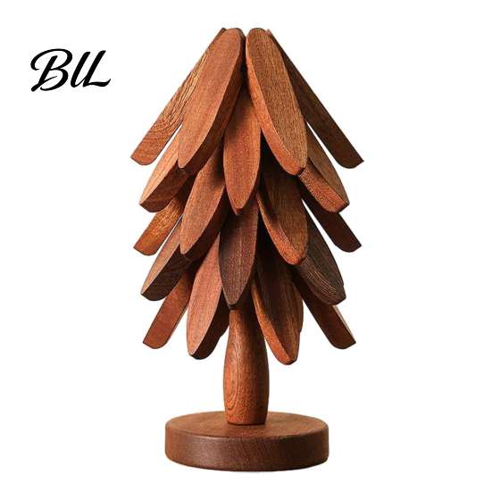 Heat Resistant Trivet for Kitchen Collapsible Wooden Trivets Hot Dishes, Christmas Tree Shaped Pot Mat Table, Wood Unique Gift Mom Holder Set